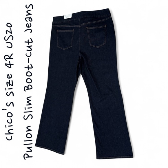 CHICOS Pull-On Boot-Cut Jeans US Size 20R (Chicos Size 4R) NWT Dark Blue - Picture 2 of 7
